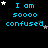 Blue text 'I am soooo confused' on black background with white and gray stars, stars move across the text in animation.