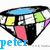 A diamond-shaped icon with colored facets and the text 'peter' in different colors across three views.