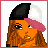 A 3x3 contact sheet of a pixel art animated icon featuring a cartoon woman with orange skin, long brown hair, and a black-and-white baseball cap, showing different poses and expressions across frames including text variations.