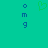 A static pixel art image with a teal background, blue 'omg' text on both sides, and a green heart symbol in the center.