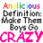 A static image displays repeated text elements with 'Analicious' in rainbow colors, 'Definition: Make Them Boys Go', and 'CRAZY' in pink and blue pixelated letters.