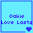 Pixelated blue square with 'Oakie Love Lasts' text and heart symbols, showing animation changes