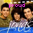 Pixelated image of three people in a group pose with text overlays, showing animation change from 'proud' to 'fan' above the central figure.