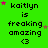 Green background with repeated text 'kaitlyn is freaking amazing <3' and pink star accents, showing animation changes in star positions across frames.