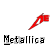 Red stylized 'Metallica' text with a slash symbol appears in multiple partial forms above the word 'Metallica' on a gray background.