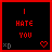 nine pixel-art with red borders, each displaying text in red and white on black backgrounds, some containing heart symbols