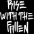 Static pixelated text icon with white letters on black background, displaying "RISE WITH THE FALLEN" in three lines of stylized blocky font.