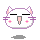 Pixelated cat face with closed eyes, pink cheeks, and purple outline in four variations showing subtle mouth and whisker differences.