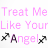 Animated contact sheet of a text-based buddy icon featuring repeated phrases with alternating angel/devil symbols in pink and purple on black backgrounds, arranged in 4x3 grid layout.