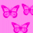 Three pink pixelated butterflies on a light pink background with subtle dot pattern.
