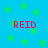 Blue background with green stars and four instances of red text reading REID in pixelated font.