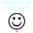 identical smiling face icons with animated pink hearts appearing near the right side, accompanied by repeated text above and below each icon