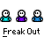 Pixel art character icons with alternating teal and purple shirts, some displaying text bubbles above their heads.