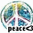 Pixelated icon with a circular border containing a stylized brain graphic in blue, green, and yellow tones, with the word 'peace' in bold black text below.