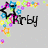 Pixelated icon with colorful star-shaped decorations and black text reading 'Kirby' on a gray background.