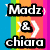 A four- of pixelated text and symbols with rainbow colors, featuring 'Madz & chiara', 'rox their!', and 'sox!' over abstract backgrounds