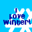 Four pixelated snowflake icons with blue background and dark blue text reading "I love winter!" arranged in a