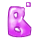 Four animated frames of a purple cartoon letter B with white highlights and small floating squares on gray background.