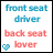 Static icon with 'front seat driver' in blue text, 'back seat lover' in red text, and a small heart symbol below the text.