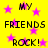 Yellow background with pink stars and repeated black text reading 'MY FRIENDS ROCK!' in a pattern