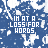 Blue background with white pixelated patterns and repeated text "IM AT A LOSS FOR WORDS" in white block letters.