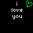 Black background with white text 'i love you' on both sides and a green pixelated heart symbol in the center.