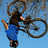 Pixelated image of a person riding a bicycle against a light blue background, with cyan text on the right side reading "think you could do this?" and "you wish" below it.