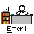 Pixel art of a person at a desk with a bookshelf, showing static and animated states including text 'Bam!' and particle effects.