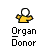 Pixelated yellow figures with white circular heads, some holding white orbs, positioned above text reading "Organ Donor" on a gray background.