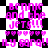 Pixelated text and symbols in bright pink on black-and-white checkered background, repeated across multiple