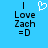 Blue background with black text reading "I Love Zach =D" and a white pixelated heart symbol above the text.