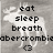 Pixelated grayscale image of a white horse silhouette with black text overlay reading 'eat sleep breath obercrombie <3' in stacked lines.