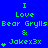 Blue background with green text reading 'I Love Bear Grylls & Jake3x' and small green heart symbols, displayed in a