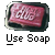 Pixelated image of a pink bar of soap with white text on it, below which is black pixelated text reading 'Use Soap' on a gray background.
