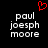 Red pixelated heart symbol above white text reading 'paul', 'joesph', 'moore' on black background.