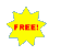 Yellow starburst shape with red text 'FREE!' on gray background, two identical static frames shown.