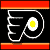 Pixelated icon with red and orange borders framing a black background containing white stylized 'F' and circular egg-like symbol.