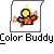 Pixelated icon shows a red and black object with yellow top against white background, below text reading 'Color Buddy' in blocky font.