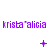 Purple pixelated text 'krista"alicia' repeats across three horizontal with animated symbols beneath each on a white background