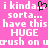 Pixelated text on pink background with green heart symbol replacing 'a' in 'kinda', repeated across two