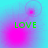 Four- of cyan and magenta gradient backgrounds with green 'LOVE' text, each showing distinct pink circular light effects