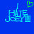 Blue background with cyan pixelated text reading "HATE JOEY" and a green heart symbol above the left side of the text.