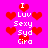 Pixelated icon with bright pink background, red heart shapes scattered throughout, and white text reading "I Luv Sexy Syd Cira" arranged vertically.