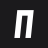 White geometric shape resembling a stylized letter P on solid black background, rendered with pixelated edges and grayscale gradient transitions.