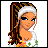 Pixelated character with long brown hair tied in a ponytail, wearing a white headband and white top with green and orange accents, standing against a white background.