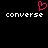 Pixelated pink heart symbol above two white 'converse' text strings on black background.