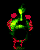 A 40x50 pixel animated buddy icon featuring a green and red abstract figure with pink circular accents, displayed as two sequential frames showing slight motion variation against a black background.
