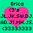 Four identical pink heart-shaped icons with black text on a green background, each displaying 'Erica', '3's', and a sequence of letters and numbers.