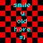 A red and black checkered background with cyan text reading "smile u old hore =]" arranged in a vertical stack, displayed twice side-by-side.