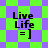 Green and purple checkered background with "Live Life = ]" text in black, transitioning to a diamond pattern while maintaining text position.